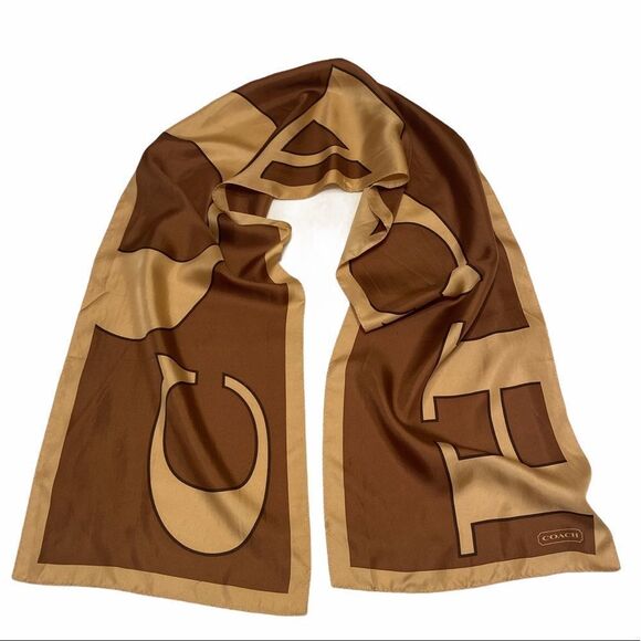 Vintage Coach Signature Logo Scarf Brown And Tan - Picture 2 of 12